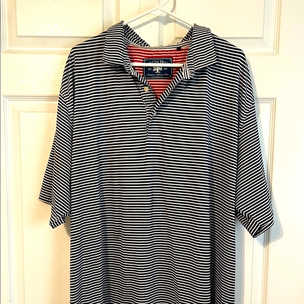 Navy and White Striped Polo Shirt